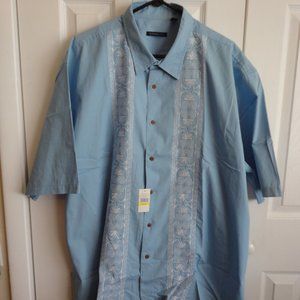 VAN HEUSEN STUDIO "CUBAN" STYLE MENS SHIRT  XXL  BLUE WHITE
